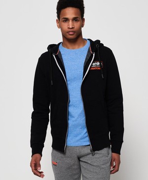 Superdry International Monochrome Cipzár Férfi Kapucnis Pulóver Fekete | INDVF8349